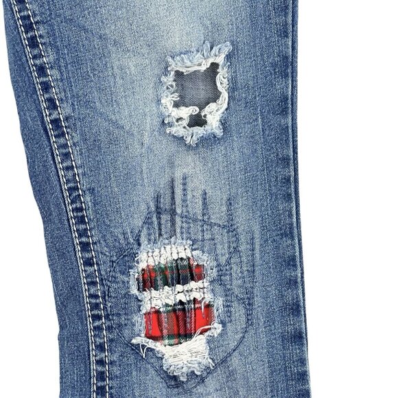 Ariya Jeans Womens Distressed Patch Studded Blue Jeans Size 7/8 Stretch Boot Cut - Picture 13 of 14